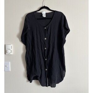 VTG Pacific Connections‎ Womens Medium Large Beach Coverup Black Silver Cotton
